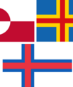 Three flags, Greenland, Faroe Islands and Åland Islands